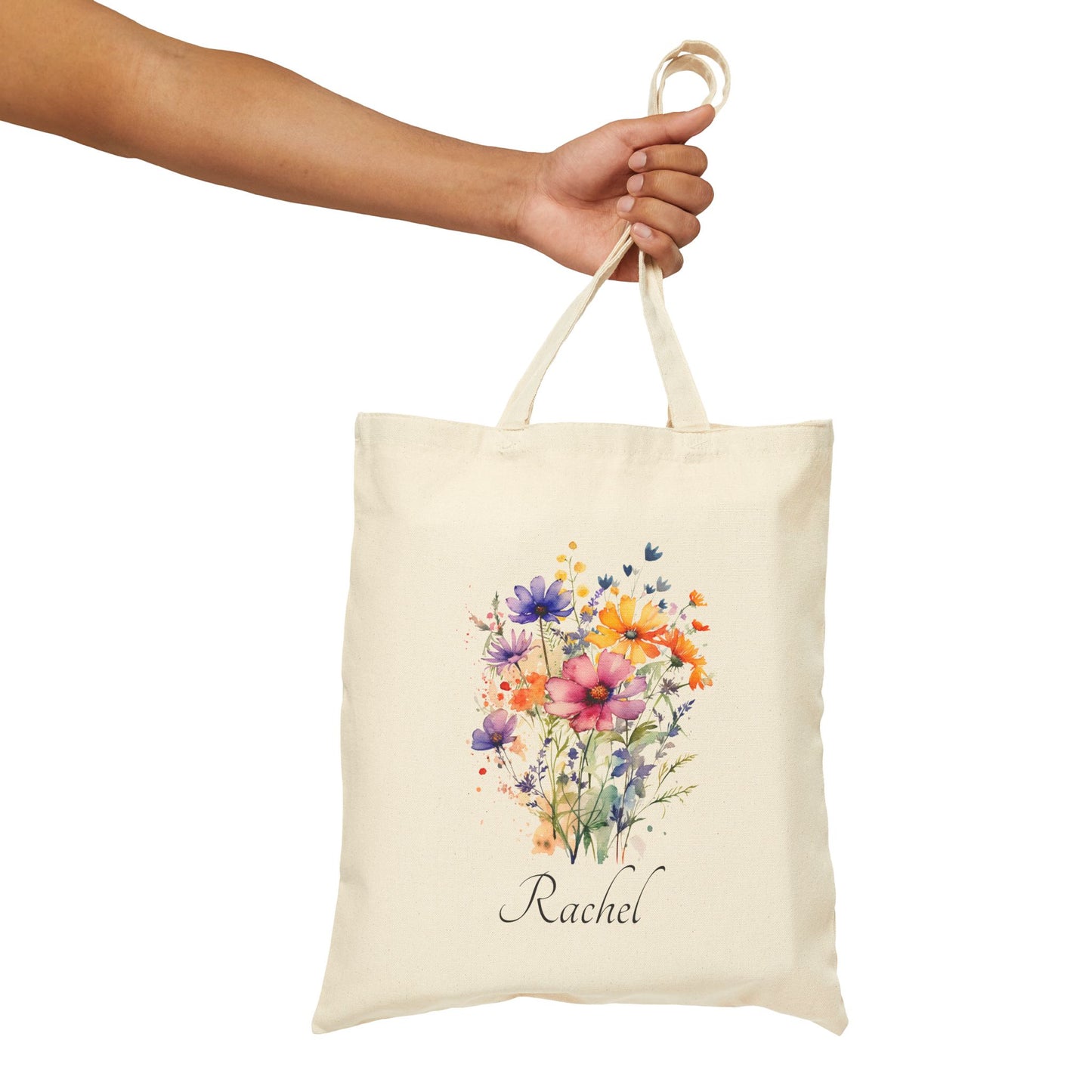 Personalized Wild & Free Floral Cotton Canvas Tote Bag