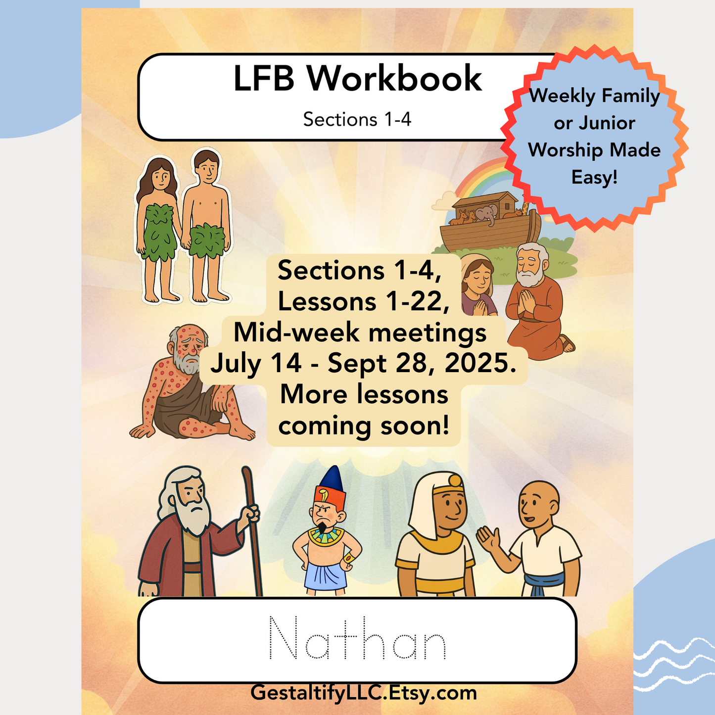 LFB JW Kids Workbook | Personalized Bound | Sect 1-4 | 22 Lessons for Ages 4–8 | Family Worship Activity Book | 65 Pages | Bible