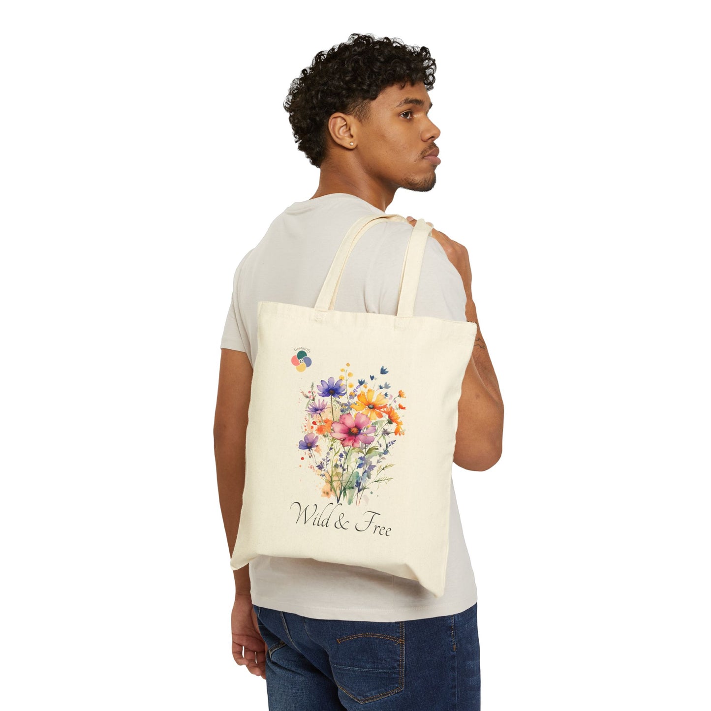 Personalized Wild & Free Floral Cotton Canvas Tote Bag