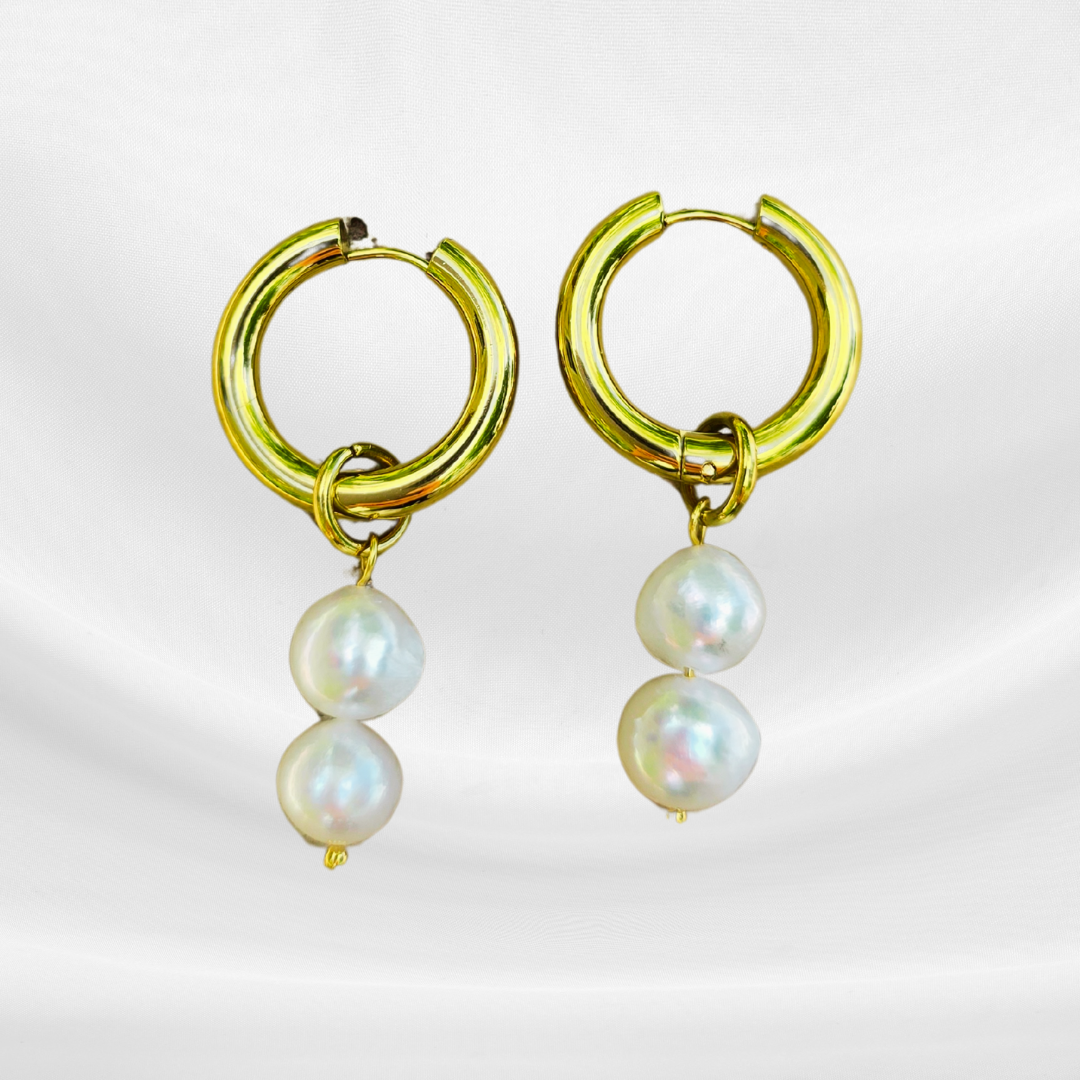 Radiance Pearl Charm Hoops – 2 in 1