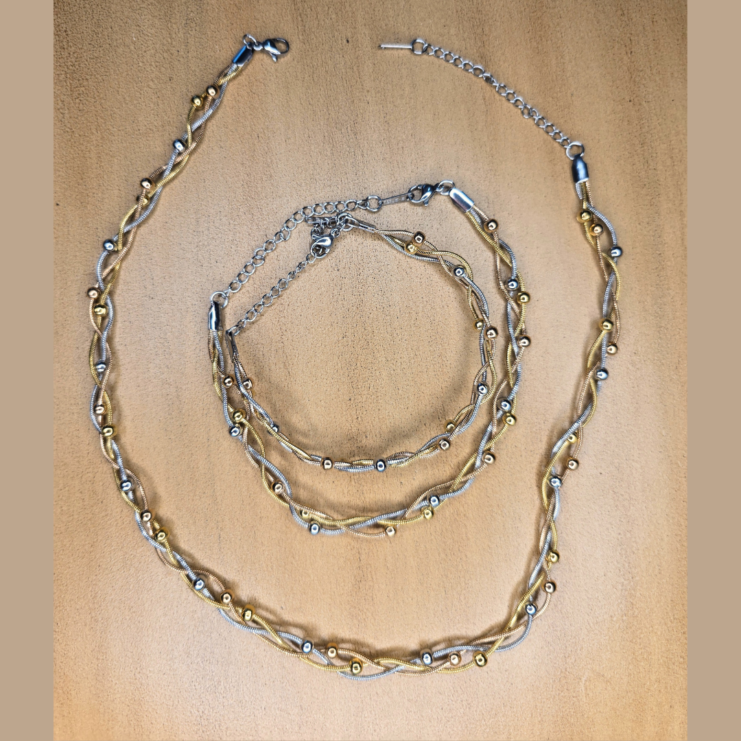 Braided & Beaded Mixed Metals Bracelet – Non-Tarnish
