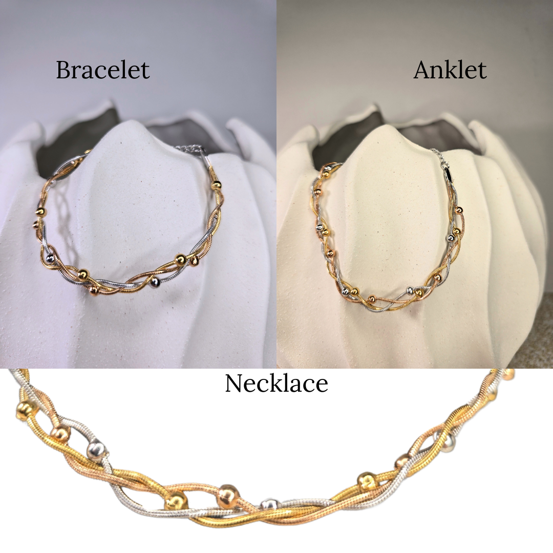 Braided & Beaded Mixed Metals Bracelet – Non-Tarnish