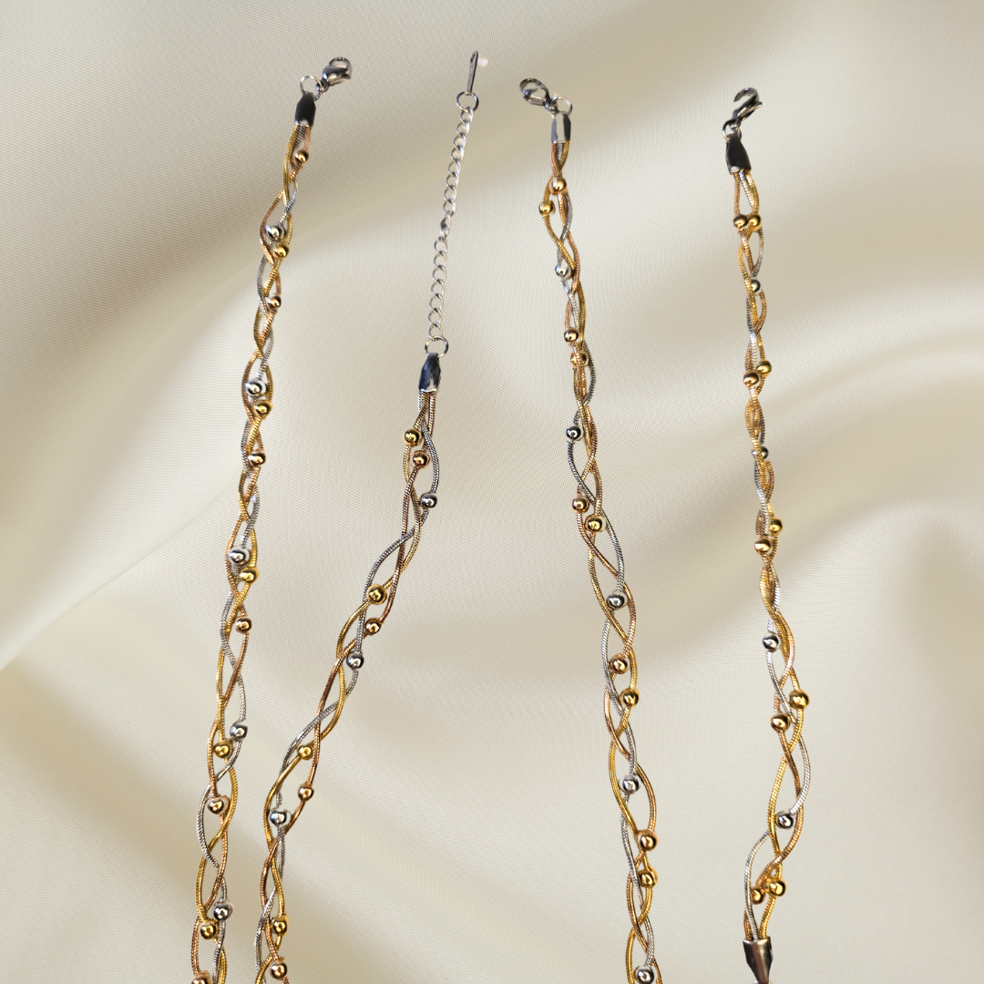 Braided & Beaded Mixed Metals Anklet – Waterproof