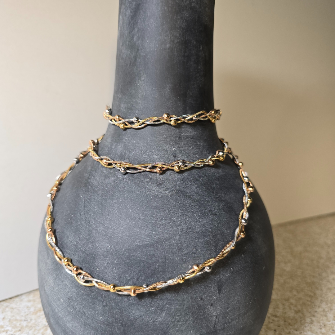 Braided & Beaded Mixed Metals Bracelet – Non-Tarnish