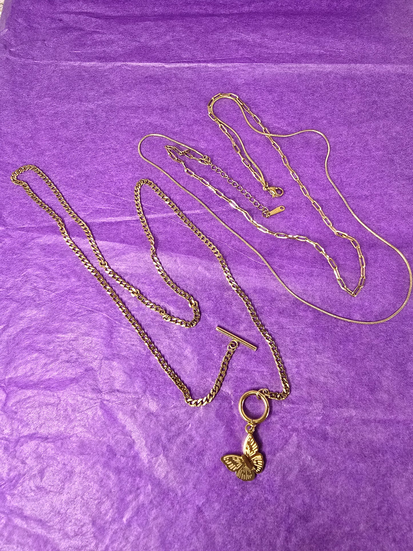 Butterfly Triple Layering Necklace Set - Toggle
