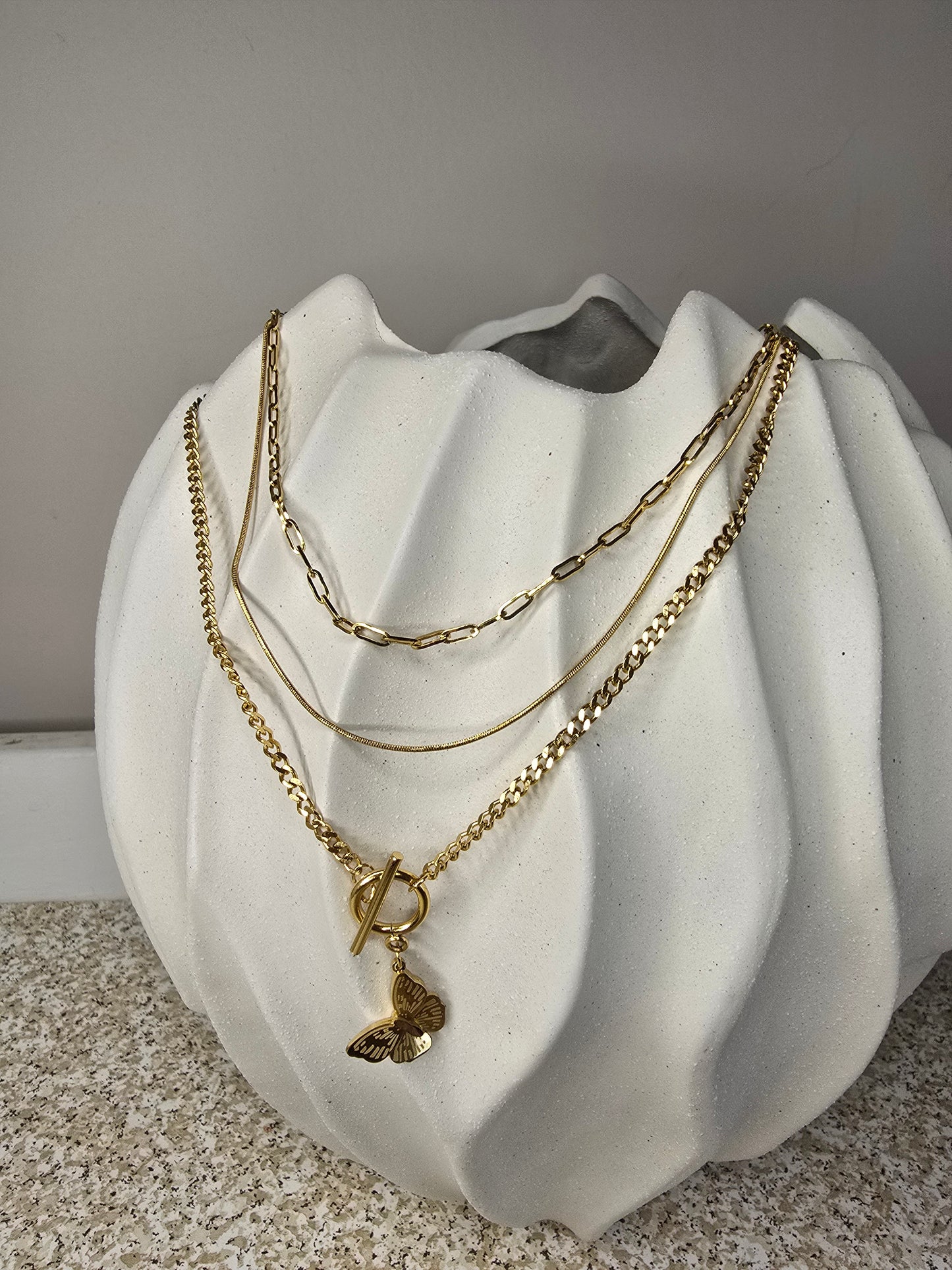 Butterfly Triple Layering Necklace Set - Toggle