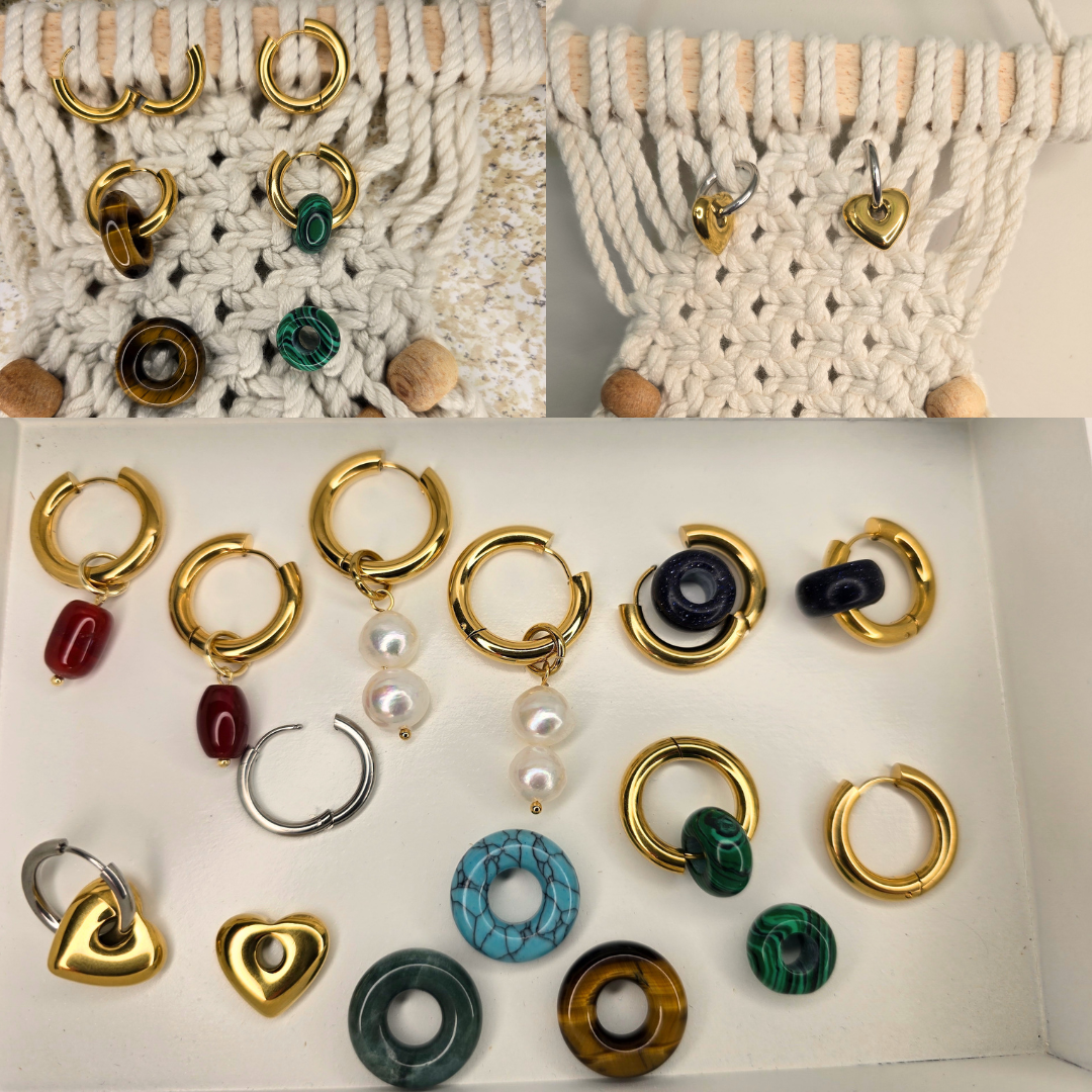 Transformations Gold and Malachite Hoop Earrings | Interchangeable