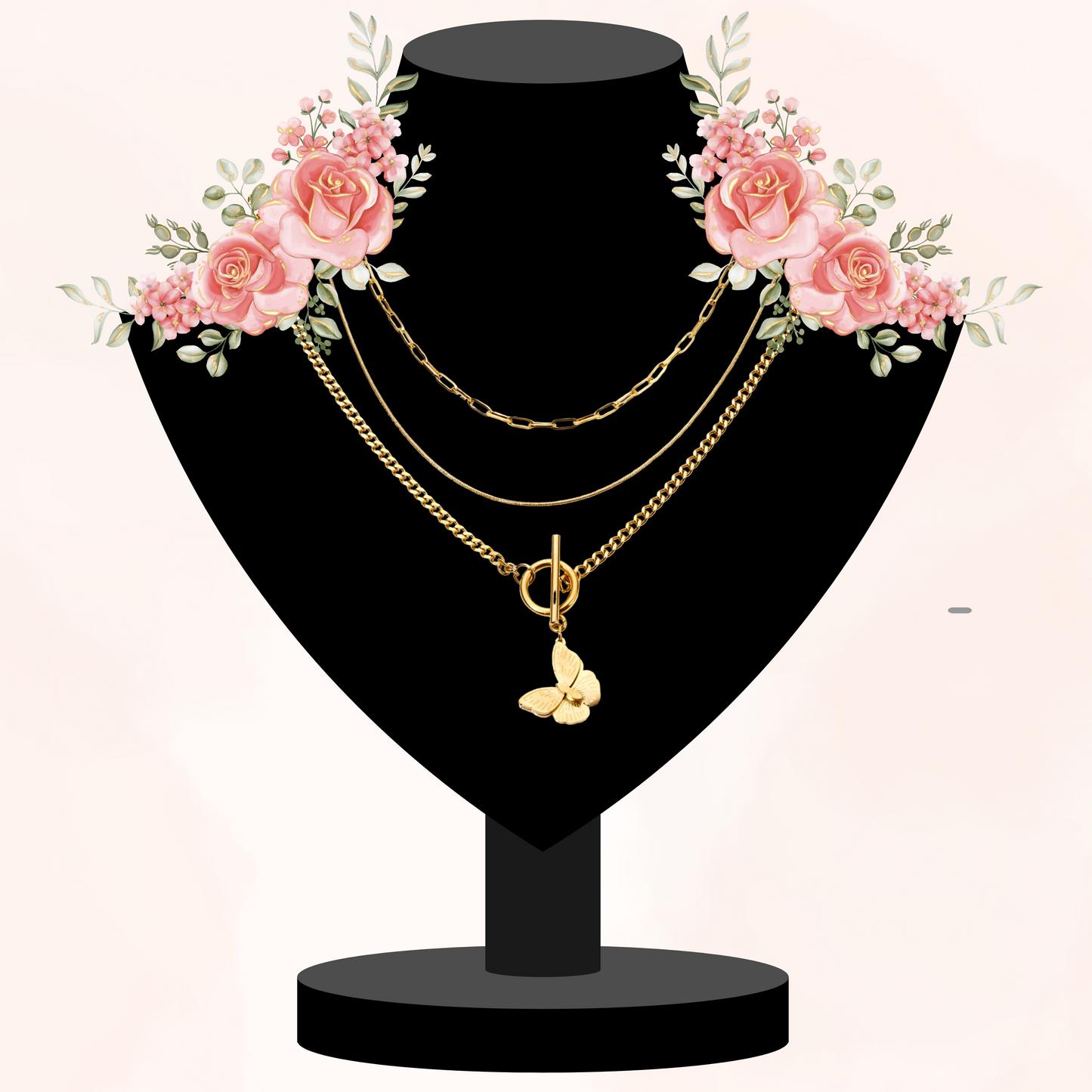 Butterfly Triple Layering Necklace Set - Toggle