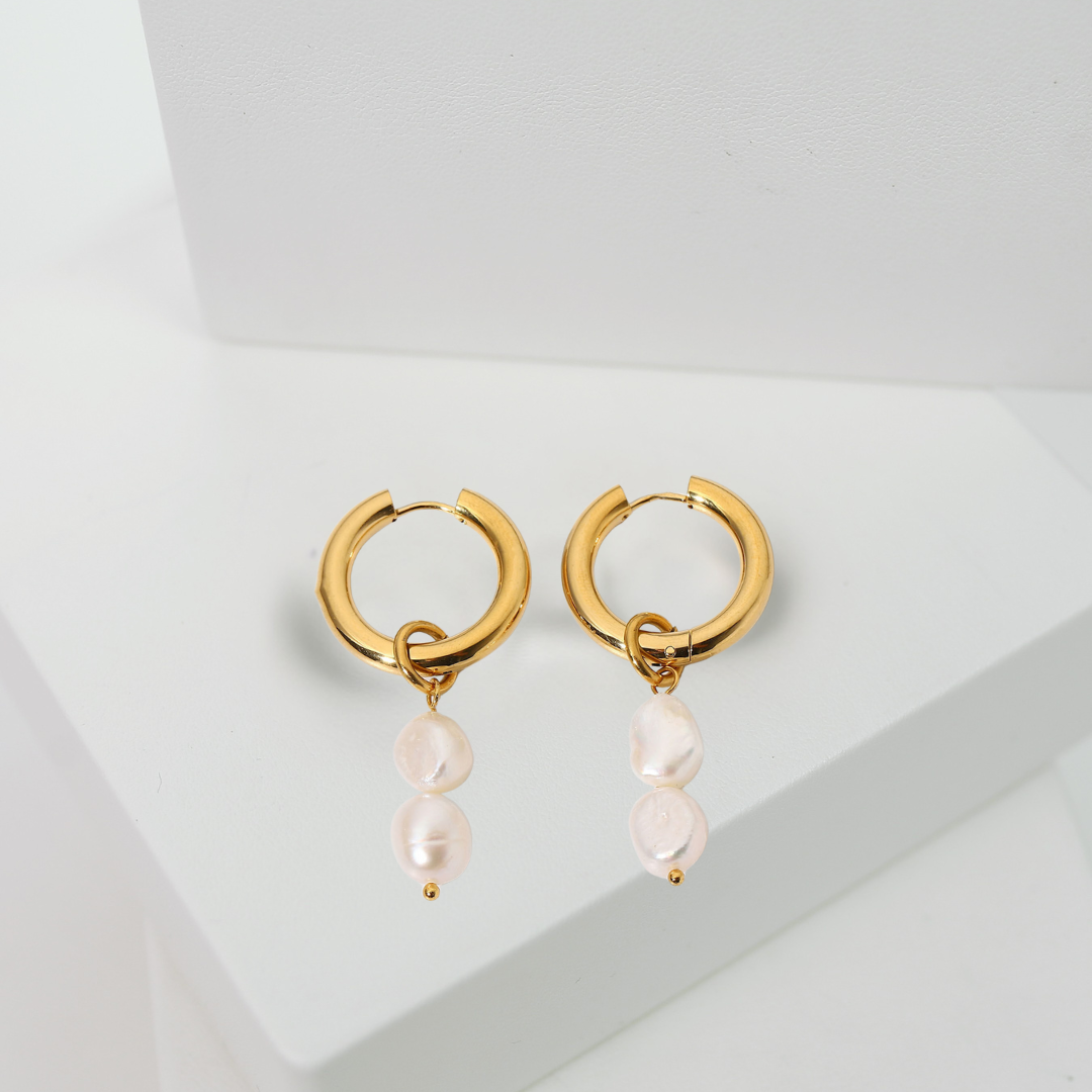 Radiance Pearl Charm Hoops – 2 in 1