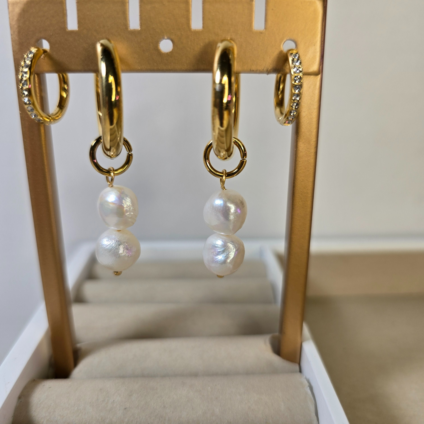 Radiance Pearl Charm Hoops – 2 in 1