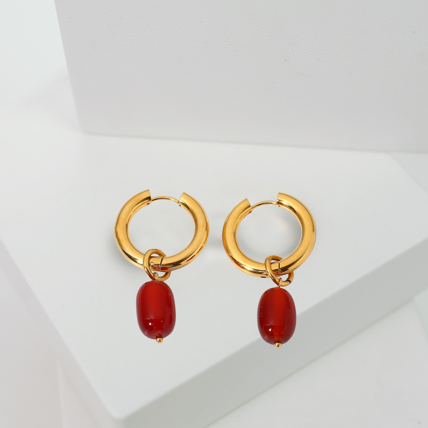 Wine Tassel Bead on Huggie Hoops - Eco-Friendly