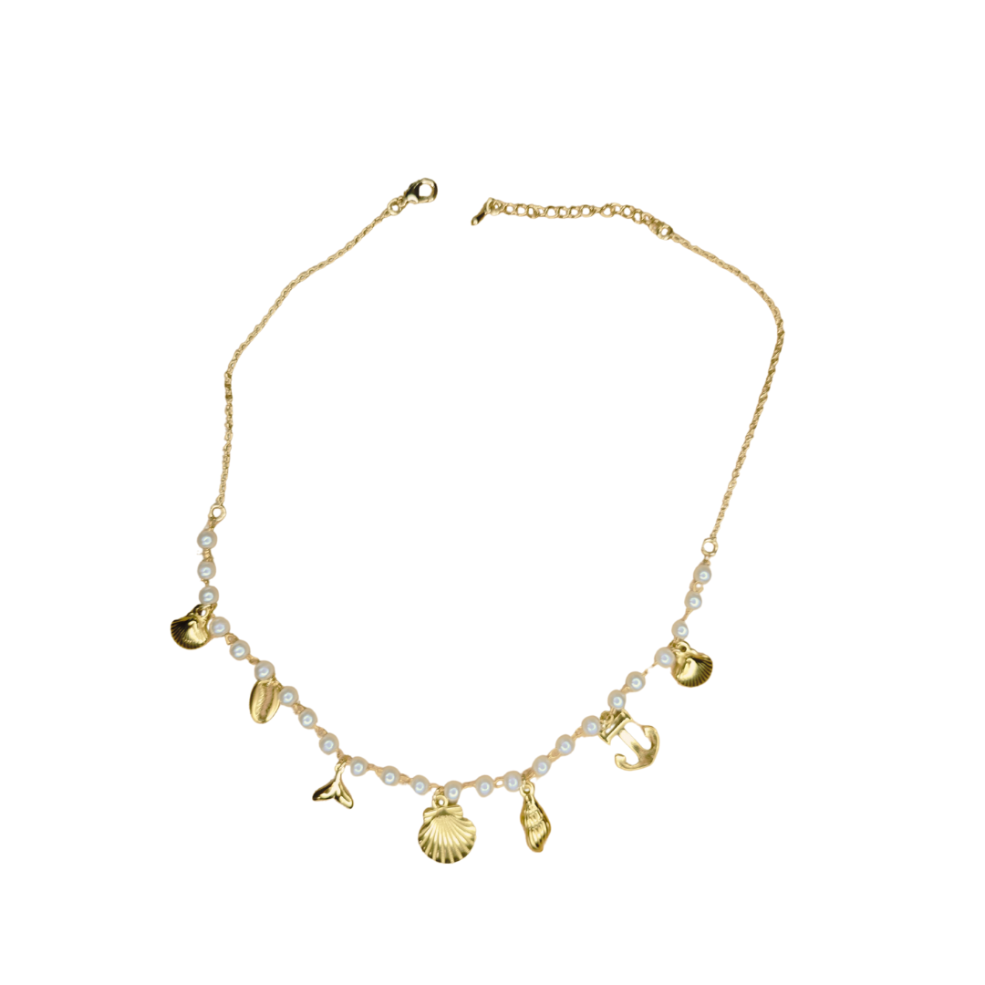 Seaside Whispers Necklace – Modern Pearls, Golden Charms, Summer Vibes