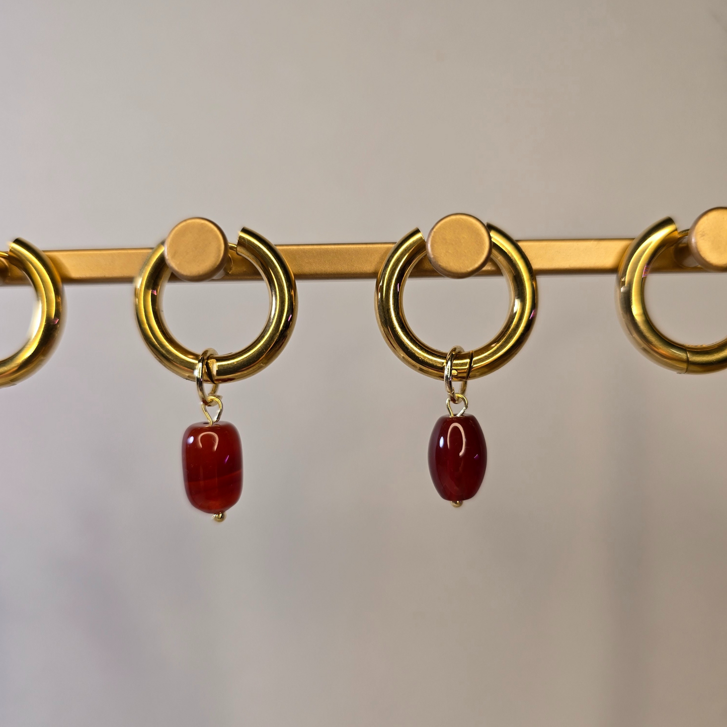 Wine Tassel Bead on Huggie Hoops - Eco-Friendly