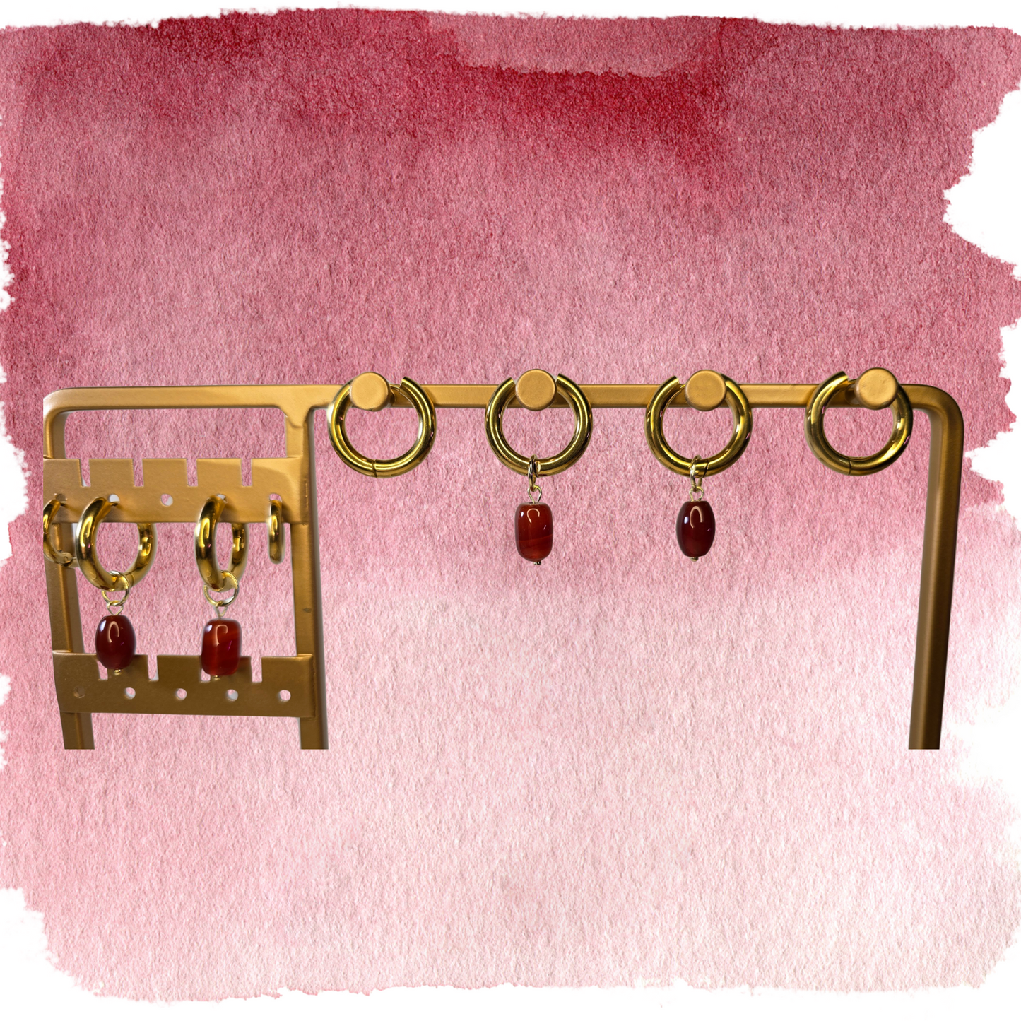 Wine Tassel Bead on Huggie Hoops - Eco-Friendly