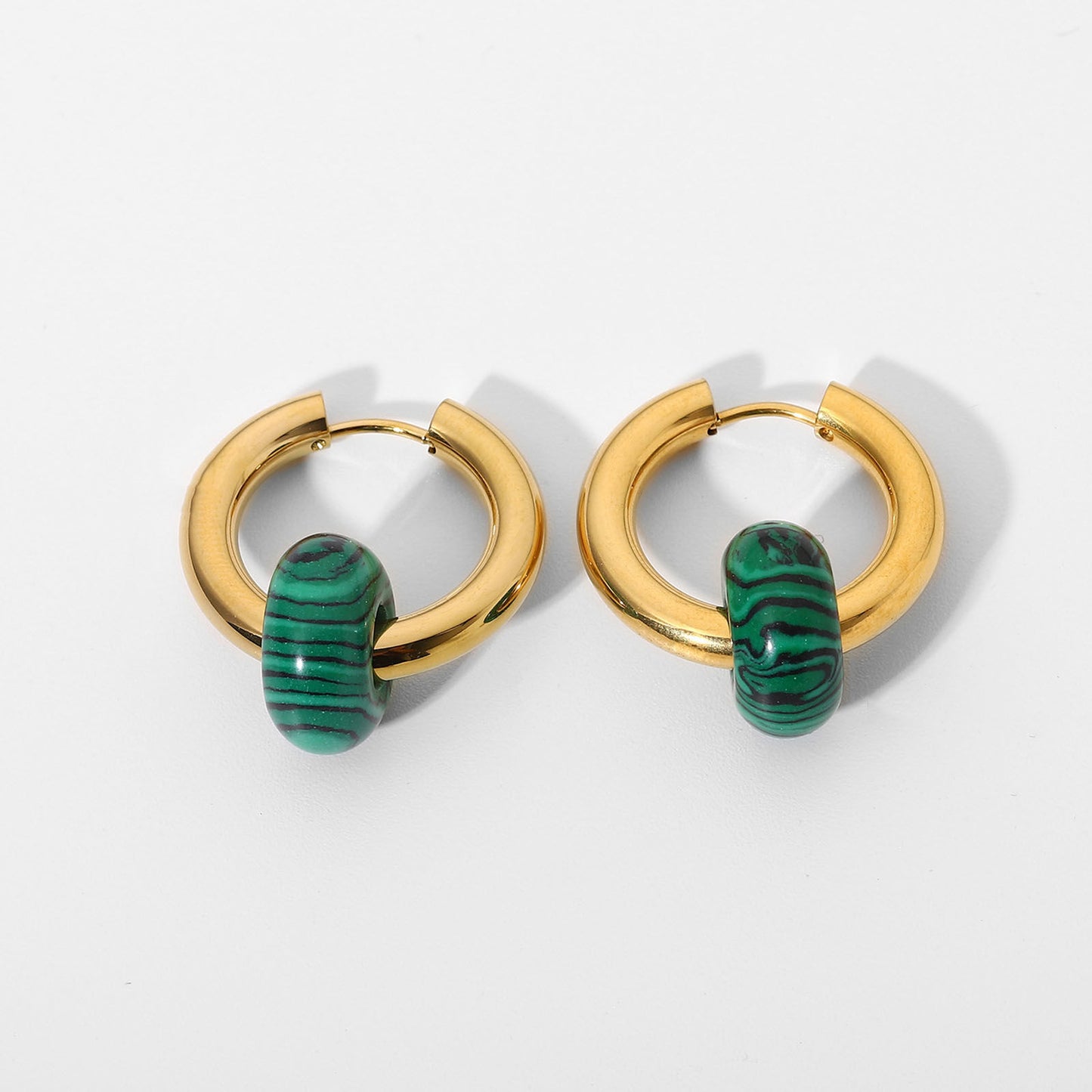 Transformations Gold and Malachite Hoop Earrings | Interchangeable