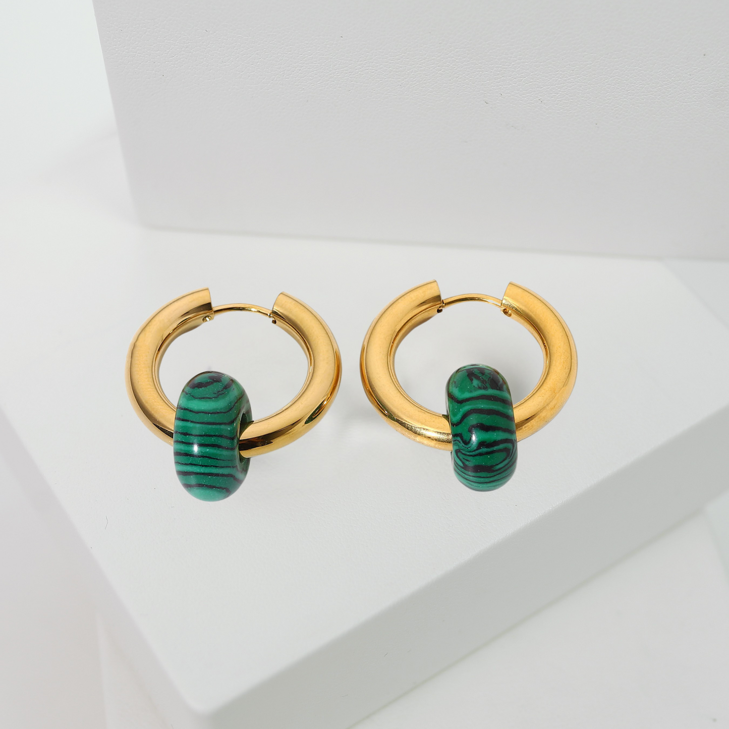 Transformations Gold and Malachite Hoop Earrings | Interchangeable