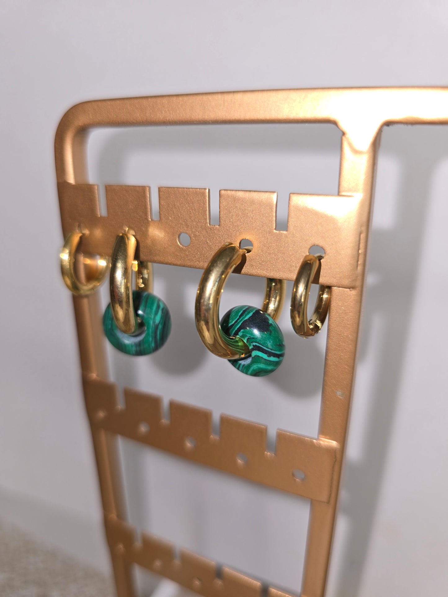 Transformations Gold and Malachite Hoop Earrings | Interchangeable