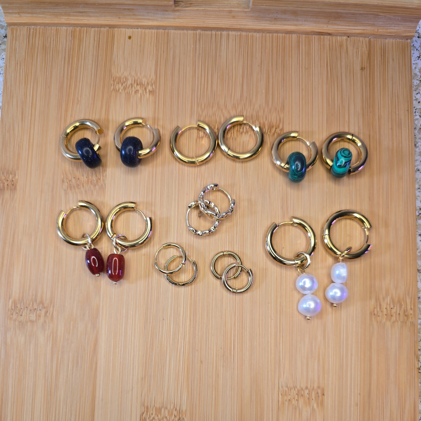 Transformations Gold and Malachite Hoop Earrings | Interchangeable