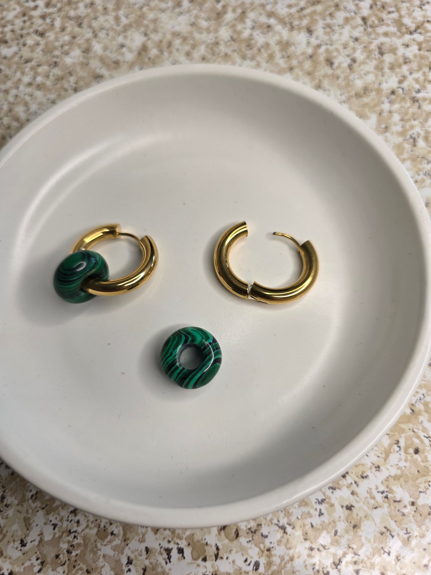 Transformations Gold and Malachite Hoop Earrings | Interchangeable