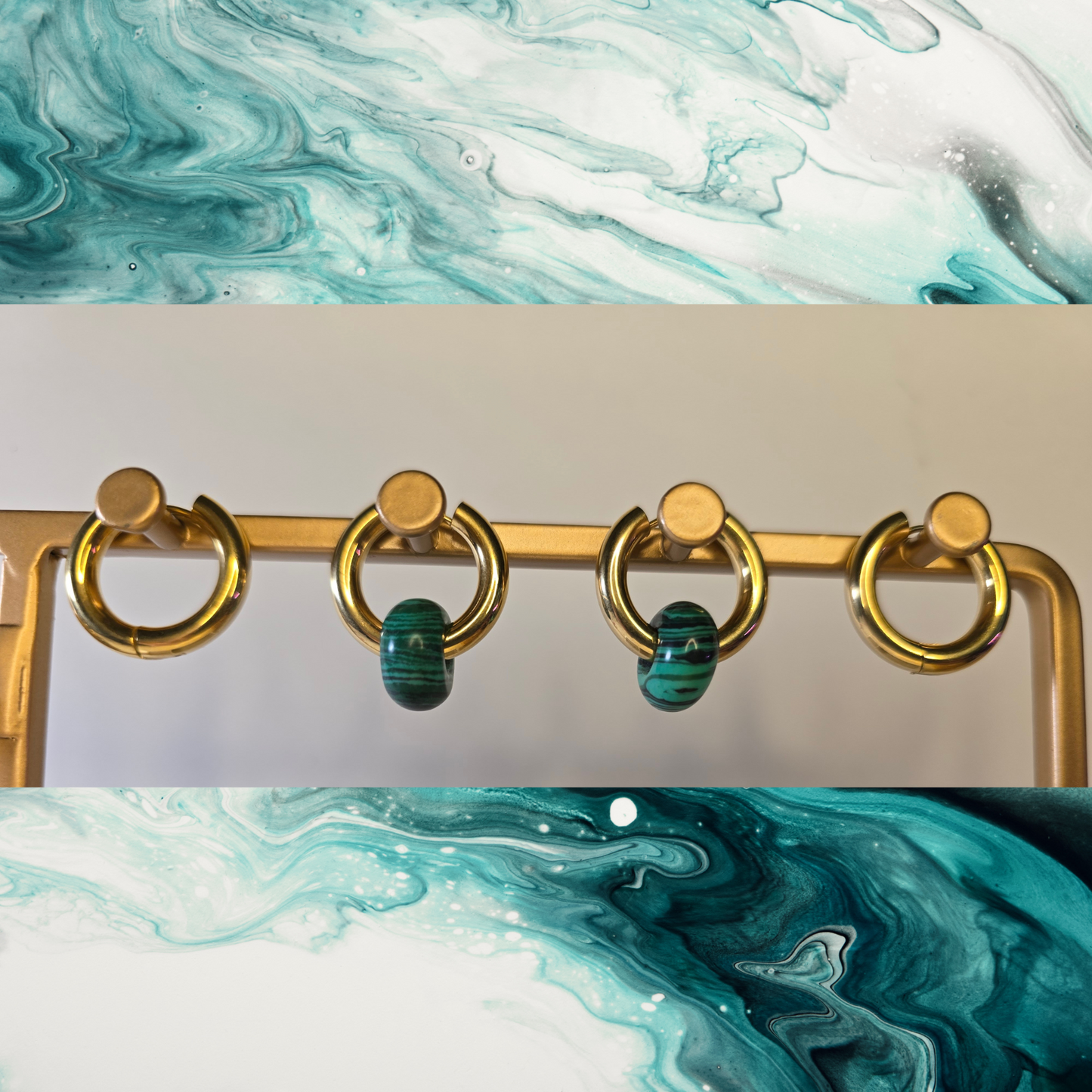 Transformations Gold and Malachite Hoop Earrings | Interchangeable