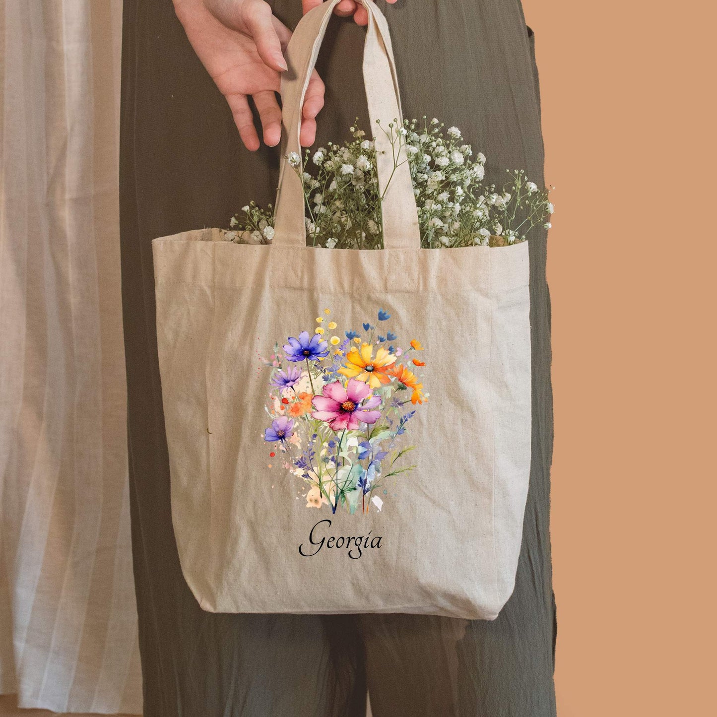 Personalized Wild & Free Floral Cotton Canvas Tote Bag