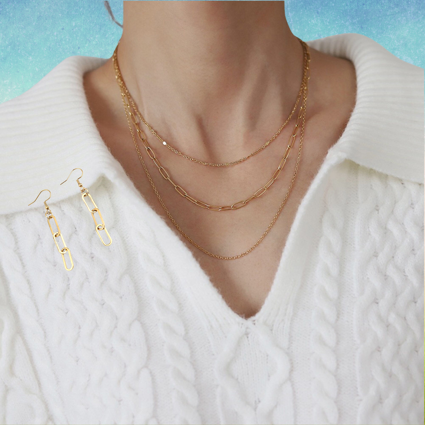 Gold Oval Paperclip Jewelry Gift Set - Trendy, Delicate, & Feminine